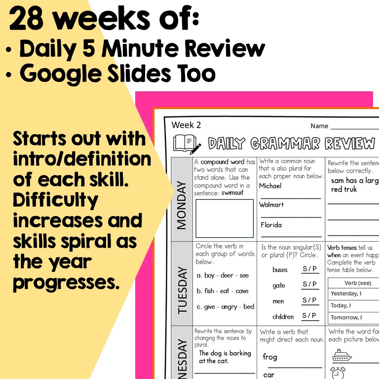3rd Grade Grammar Activities YEARLONG Spiral Review Daily Lessons & Slides - Image 8
